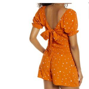 NWT Floral Boho Crop Top Blouse Womens XS Rust Orange White Flowers Tie Back